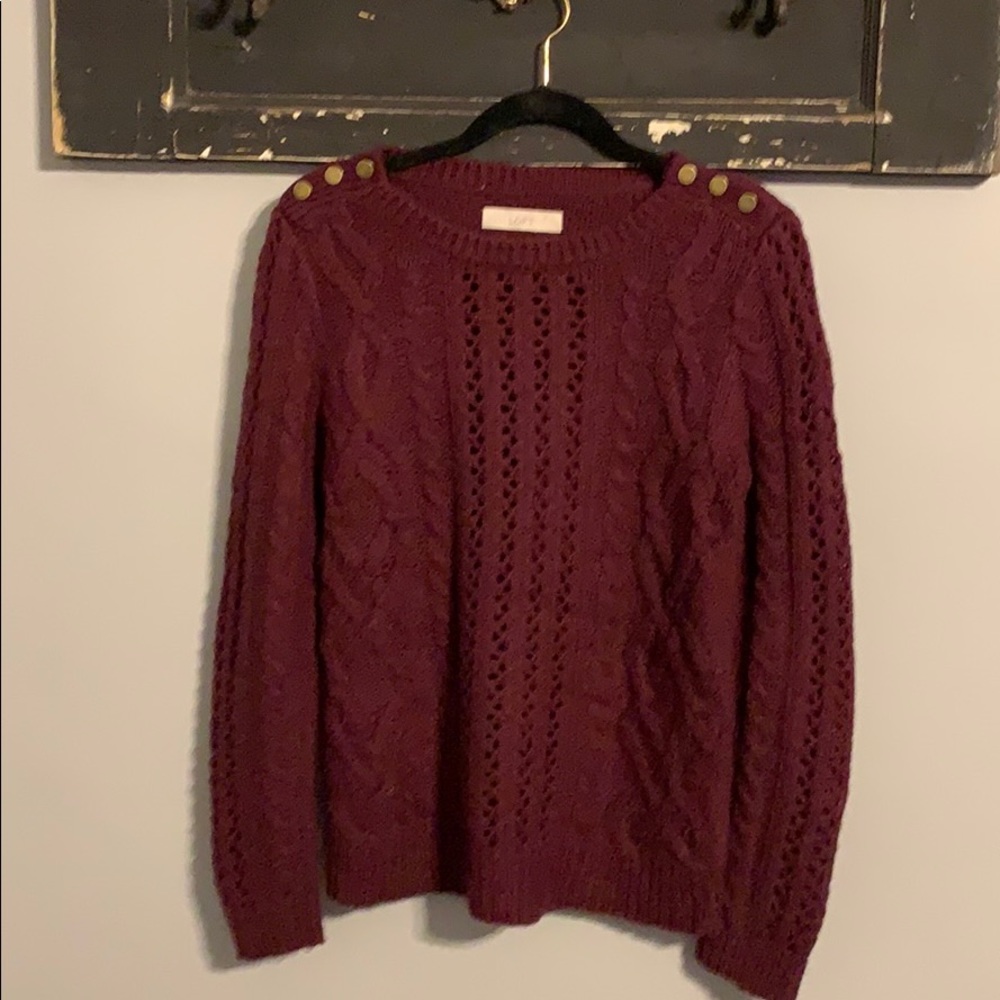 Wine colored Loft  sweater with button detail